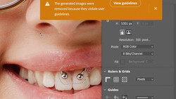 Screenshot of image editing software showing a close-up portrait with measurement tools and ruler guides overlaid.