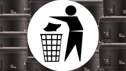 Illustration of a stick figure throwing crumpled paper into a trash bin.