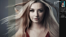 Portrait of a woman with long, flowing hair and subtle lighting effects creating depth and dimension.