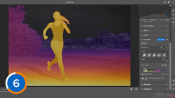 Screenshot of thermal imaging editing software displaying a running figure in yellow against a gradient background.