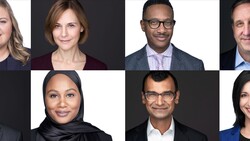Grid of twelve professional headshots showing diverse individuals in business attire against neutral backgrounds.