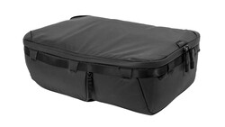Black padded camera equipment case with multiple compartments and carrying handles.