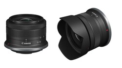 Two Canon RF-mount lenses displayed against a white background, showing a standard zoom and ultra-wide angle option.