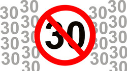 Graphic illustration of a red prohibition sign with the number 50 crossed out in black.