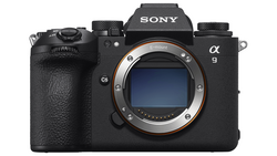 Sony α9 mirrorless camera body shown from front, displaying E-mount lens connection and sensor.