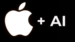 Graphic combining the Apple logo with a plus symbol and the letters 'AI' on a black background.