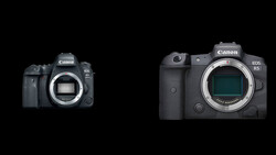 Canon EOS 6D Mark II and Canon EOS R5 mirrorless cameras displayed side by side against a black background.