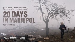 Desolate urban landscape with bare tree and solitary figure in heavy fog and destruction.