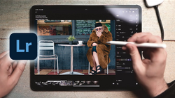 Screenshot of Adobe Lightroom editing interface on tablet with Lr logo displayed.