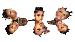 Creative composite of five young faces arranged in a circular pattern against a white background.