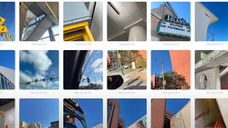 Grid of 15 urban photography thumbnails showing architectural details, street signs, and cityscapes with varied lighting and angles.