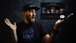 Man wearing black RVCA cap and Wypp dice logo shirt gestures expressively against dark textured backdrop.
