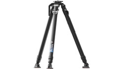 Professional camera tripod with three extended legs and a ball head mount against white background.