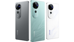 Three Vivo smartphones displayed side by side showing rear camera systems and different color finishes.
