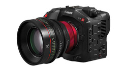 Canon EOS C70 cinema camera with a Canon 85mm cinema lens attached.