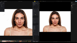 Before and after comparison of portrait retouching in photo editing software.