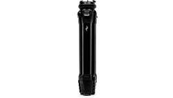 Black tripod head mounted on a tall center column against white background.