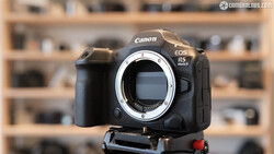 Canon EOS R5 Mark II mirrorless camera body without lens, mounted on a tripod head.