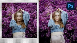 Before and after comparison showing background removal and replacement in portrait photography editing.