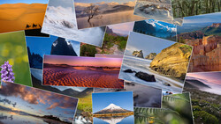 Collage of diverse landscape photographs displaying varied environments and lighting conditions.