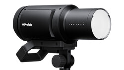 Profoto B10 Plus monolight with reflector mounted on stand against white background.