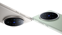 Close-up comparison of two smartphone camera systems with circular lens arrays and metallic rings.
