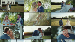 Wedding photography contact sheet featuring twelve images of a bride and groom in outdoor settings.