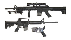Illustration of three AR-platform firearms displayed against a white background.