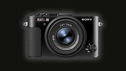 Sony RX1R III compact camera with fixed Carl Zeiss lens against dark background.