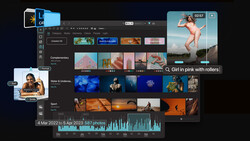 Screenshot of photo management software showing organized image library with multiple themed collections and timeline.