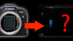 Canon EOS R camera body with red arrow pointing to an SD card and question mark graphic.