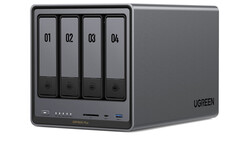 Ugreen NAS device with four labeled drive bays and front-panel controls.