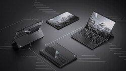 Four black electronic devices arranged on a dark surface with circuit board pattern overlay.