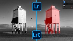 Screenshot showing Lightroom and Lightroom Classic comparison with water tower editing example.