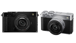 Two compact rangefinder cameras with black bodies and textured grips shown side by side.