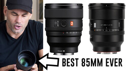 Photographer holding an 85mm lens next to two professional camera lenses displayed for comparison.