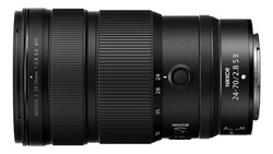 Nikon Z 24-70mm f/2.8 S II telephoto lens shown in profile view against white background.