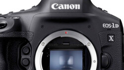 Canon EOS-1D X DSLR camera body shown from front with mirror open and sensor visible.