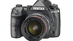 Pentax K3 III DSLR camera with attached lens on white background.