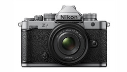 Nikon Zf mirrorless camera with 40mm f/2 lens mounted, shown from front against white background.