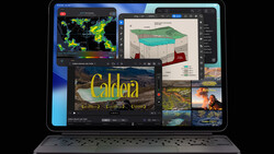 Screenshot showing multiple creative software applications displaying photography, video editing, and 3D visualization projects on a laptop screen.