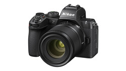 Nikon Z mirrorless camera with standard zoom lens mounted, shown at three-quarter angle against white background.