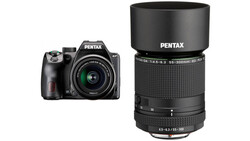 Pentax K-70 DSLR camera with 18-55mm kit lens and Pentax-DA 55-300mm telephoto lens displayed side by side.