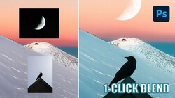 Screenshot of Photoshop comparison showing moon replacement and bird silhouette blending technique.