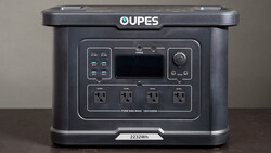 OUPES portable power station with 2232Wh capacity and four AC outlets displayed on brown surface.