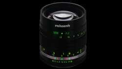 Pergeaar 50mm F1.2 manual focus lens with green distance and aperture markings on black background.