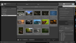 Screenshot of Lightroom's Import dialog showing a grid of landscape and nature photographs ready for import.
