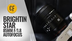 Brightin Star 85mm f/1.8 autofocus lens mounted on camera body against dark background.