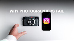 Graphic comparing a vintage rangefinder camera held in a hand next to a smartphone displaying the Instagram logo.