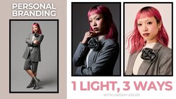 Personal branding photography showing one lighting setup demonstrated three ways with different poses and backgrounds.